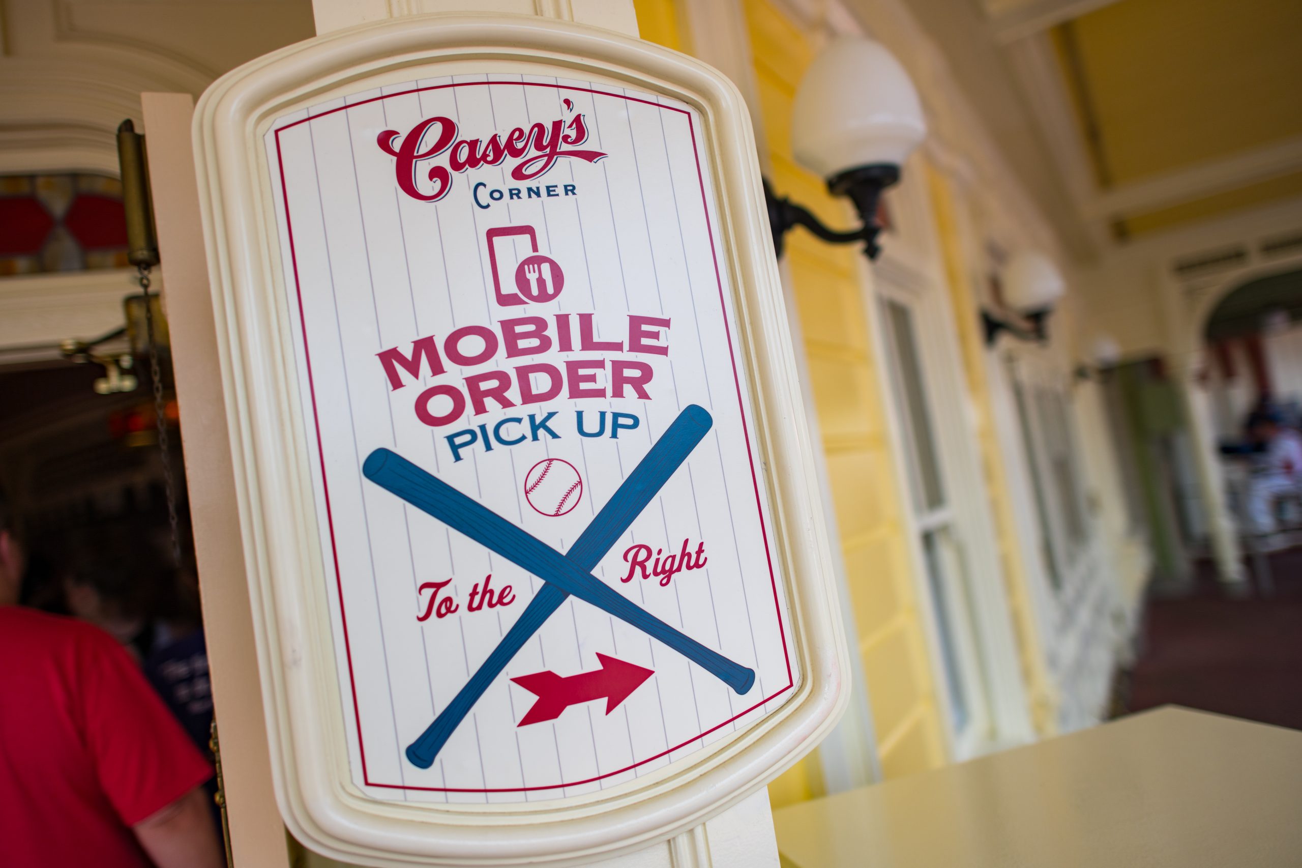 Casey's Corner at Magic Kingdom Park, Disney World Mobile Order pickup sign