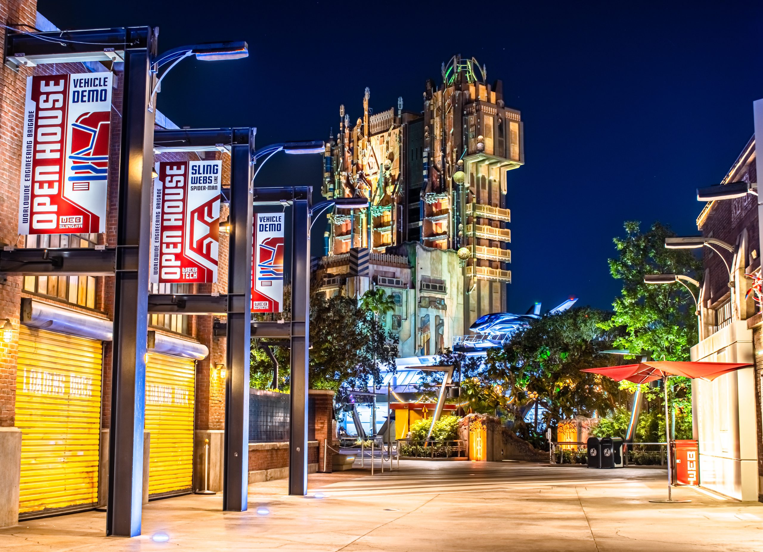 California Adventure Avengers Campus, scenery at night