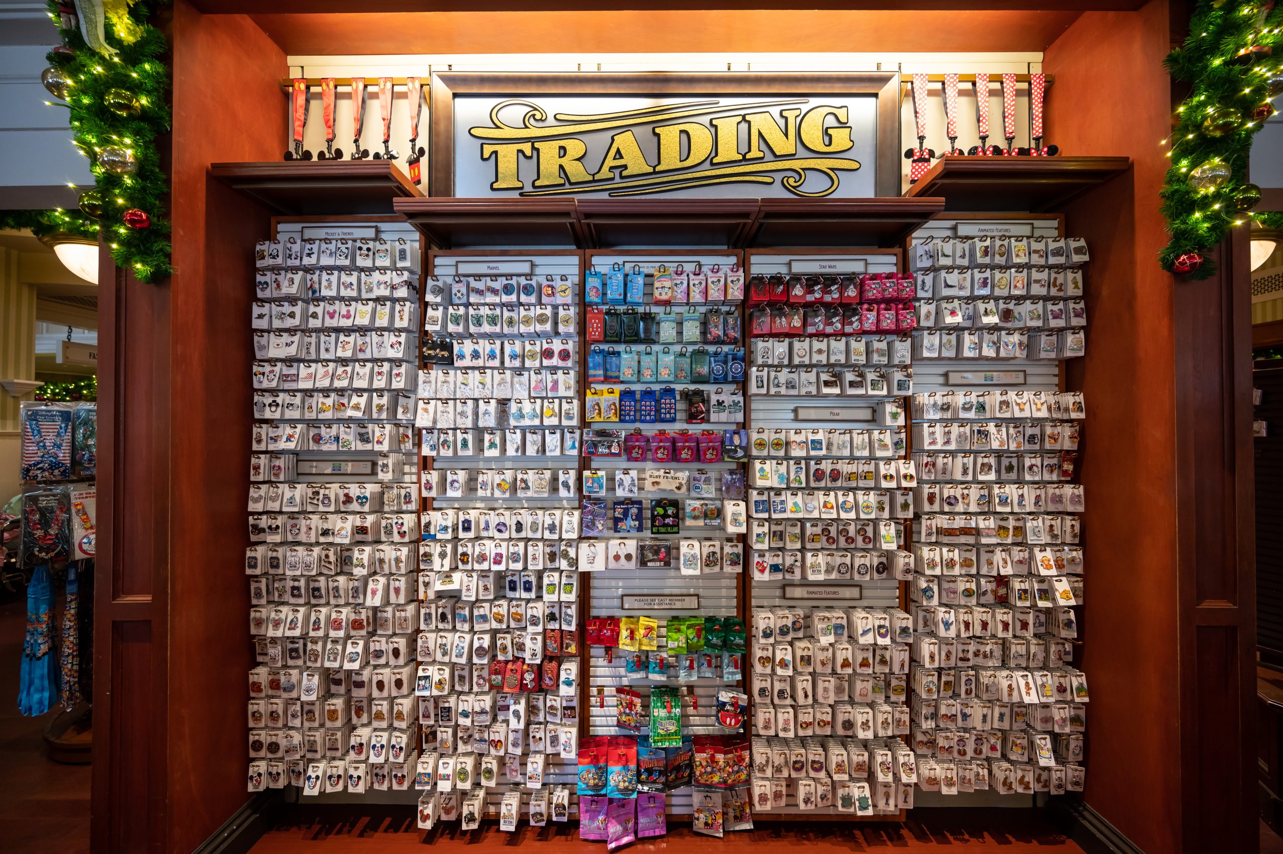 Pin trading choices inside Magic Kingdom's Emporium