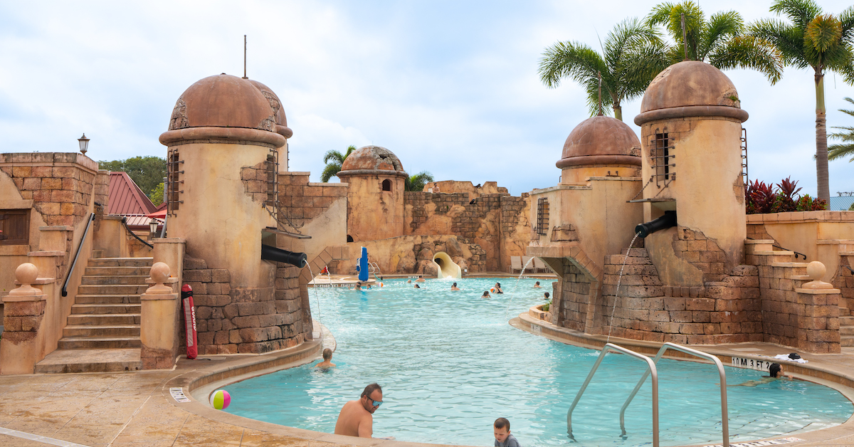 Disney's Caribbean Beach Resort pool, resort day with tweens