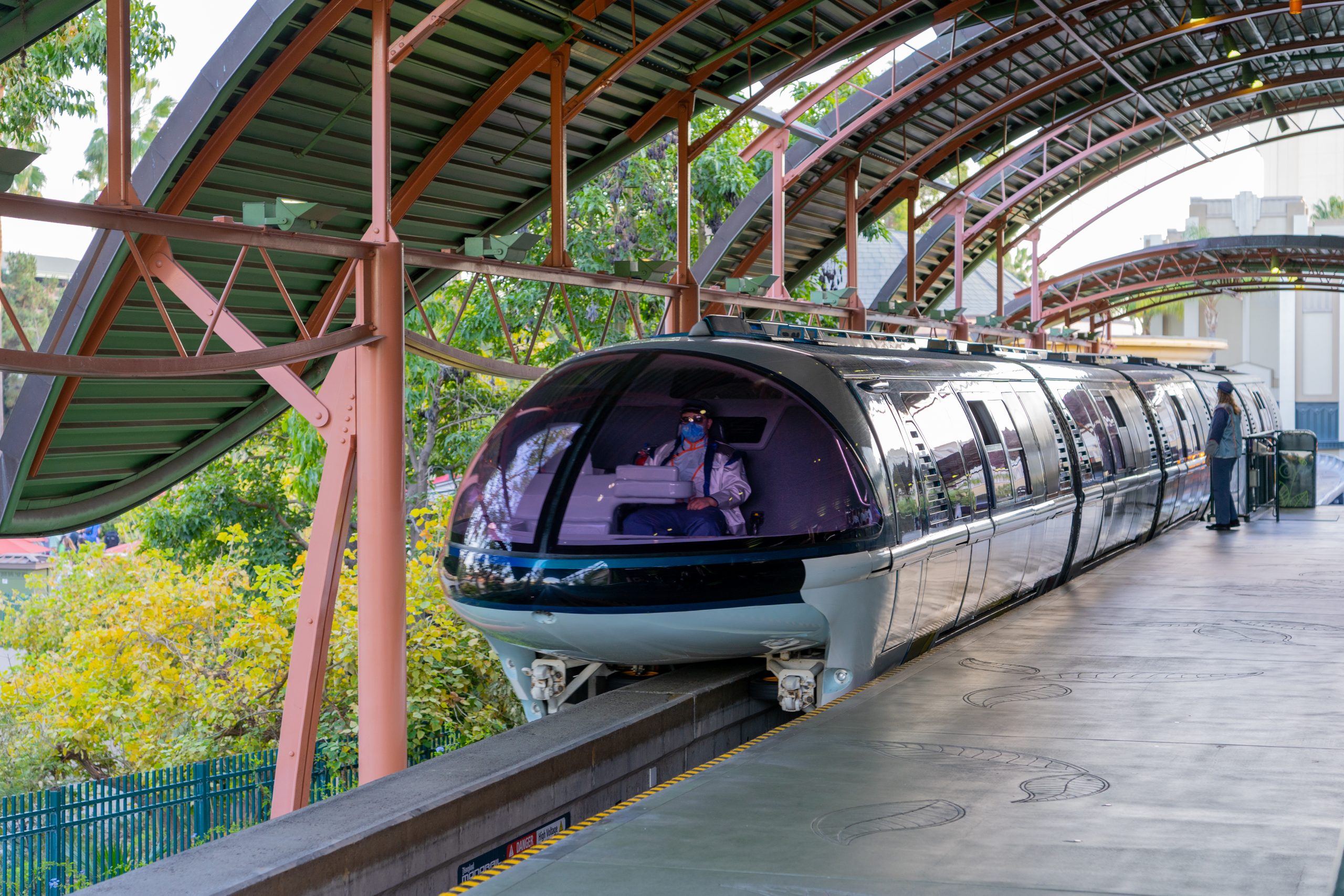 Downtown Disney, Disneyland Monorail station with monorail arriving