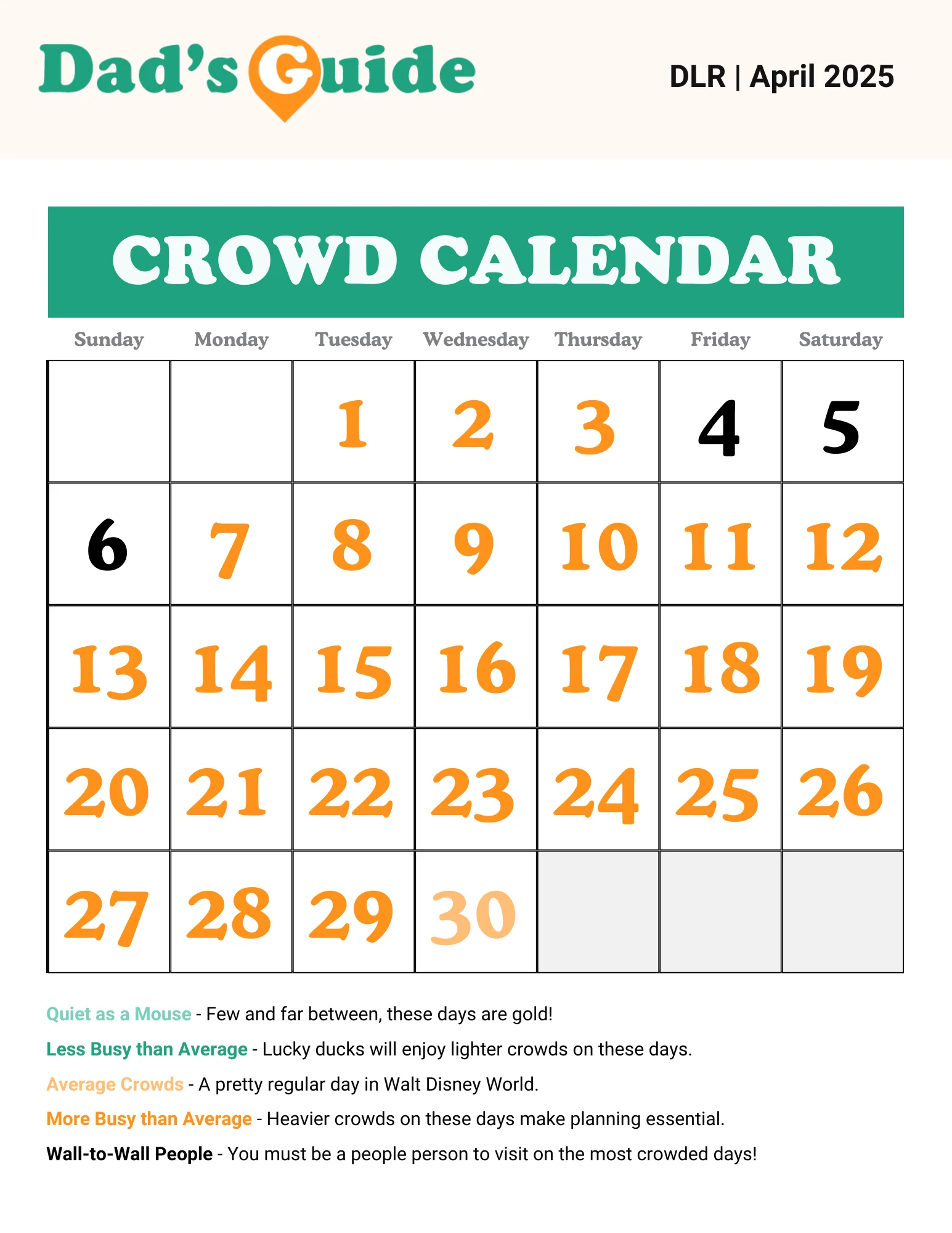 April 2025 Disneyland crowd calendar