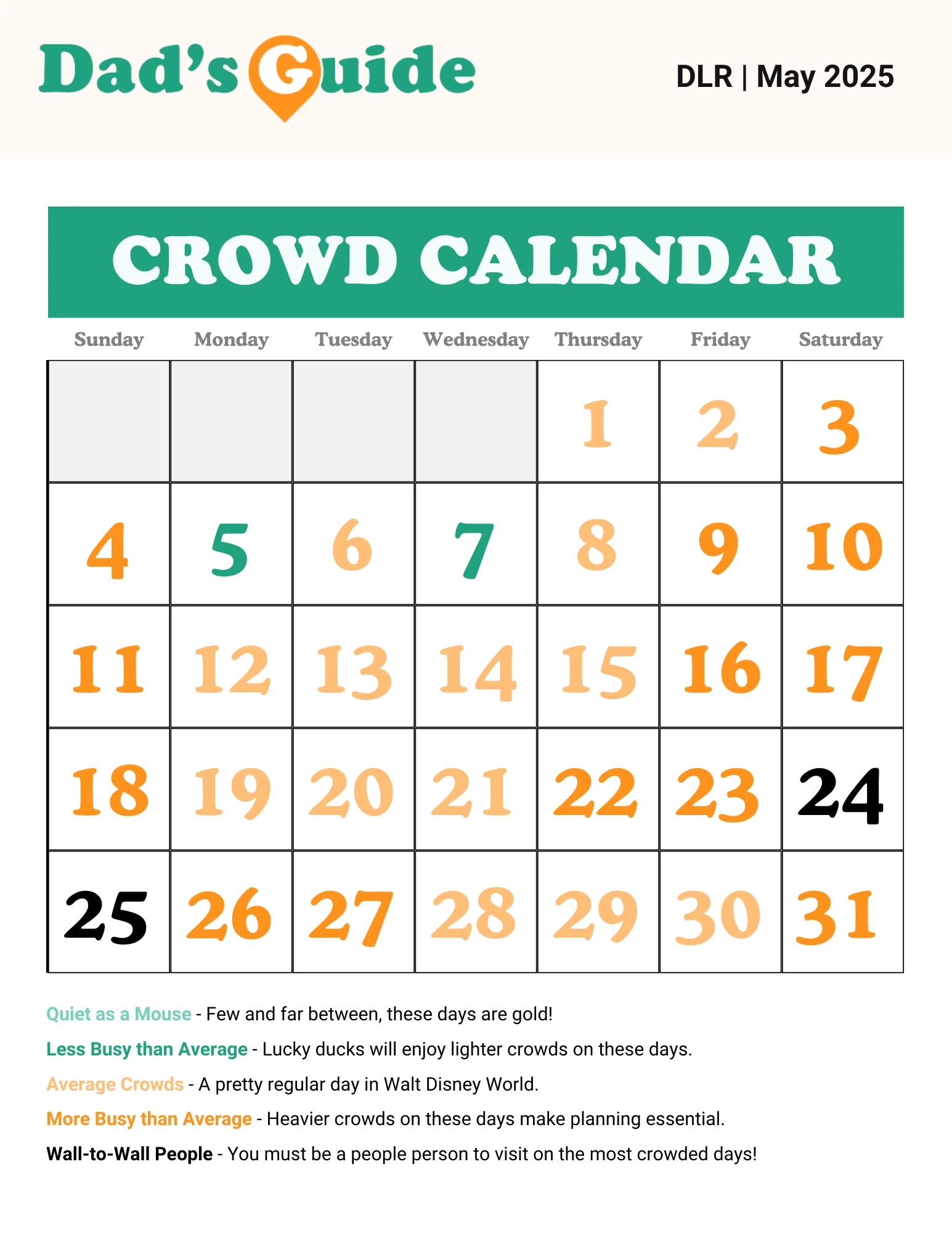 May 2025 Disneyland crowd calendar