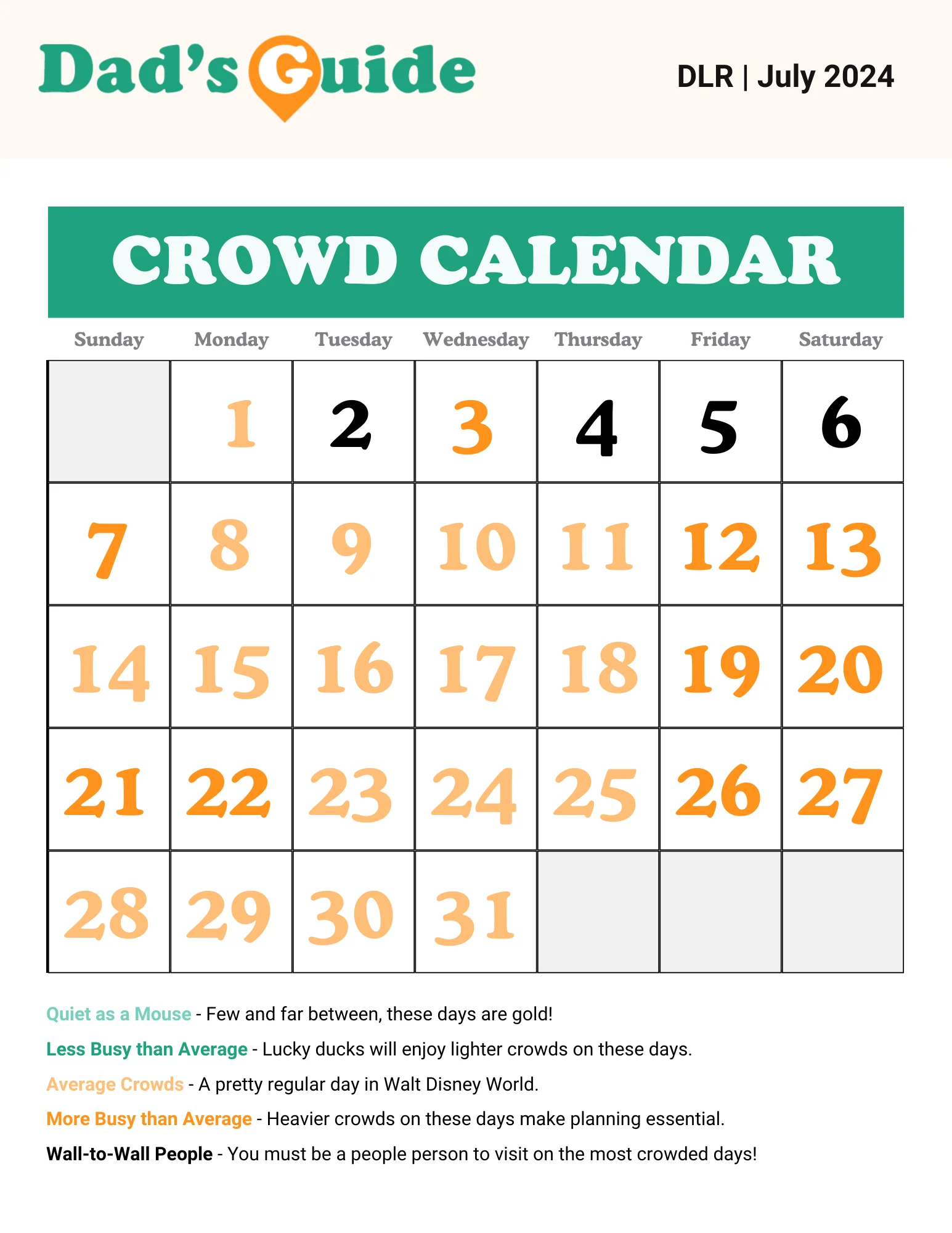 July 2024 Disneyland Crowd Calendar