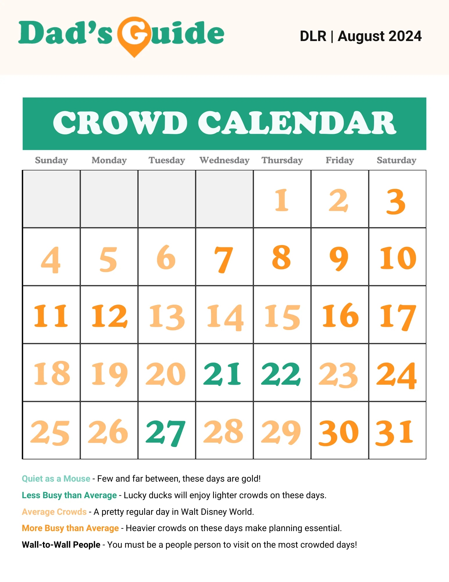 August 2024 Disneyland crowd calendars