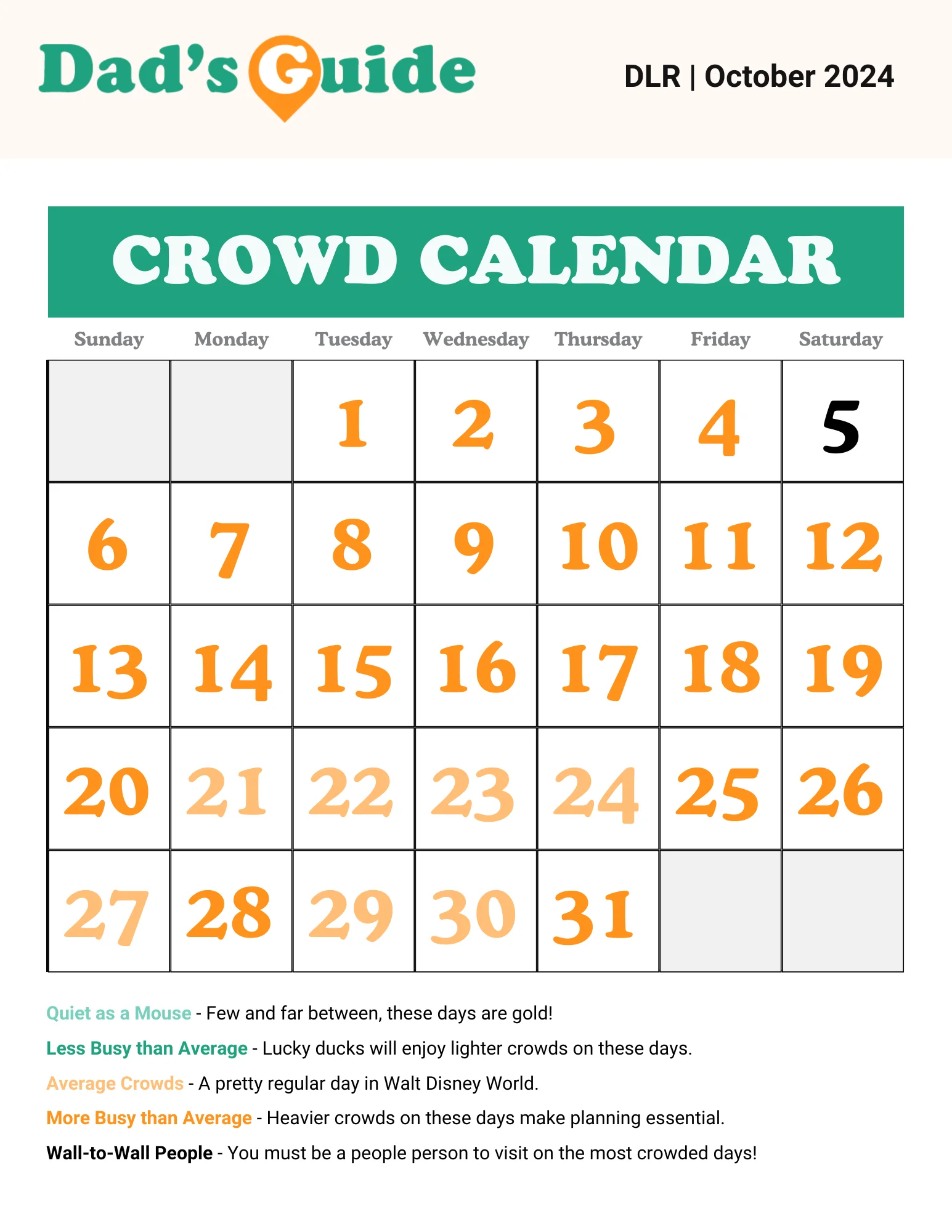 October 2024 Disneyland crowd calendar