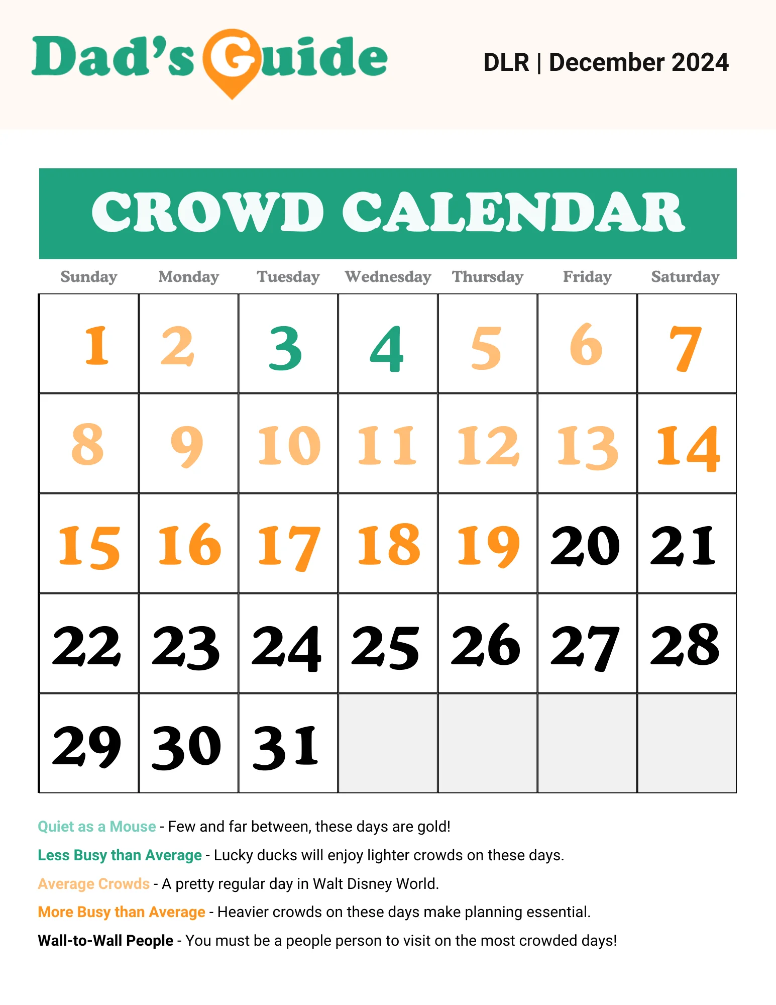 December 2024 Disneyland crowd calendar