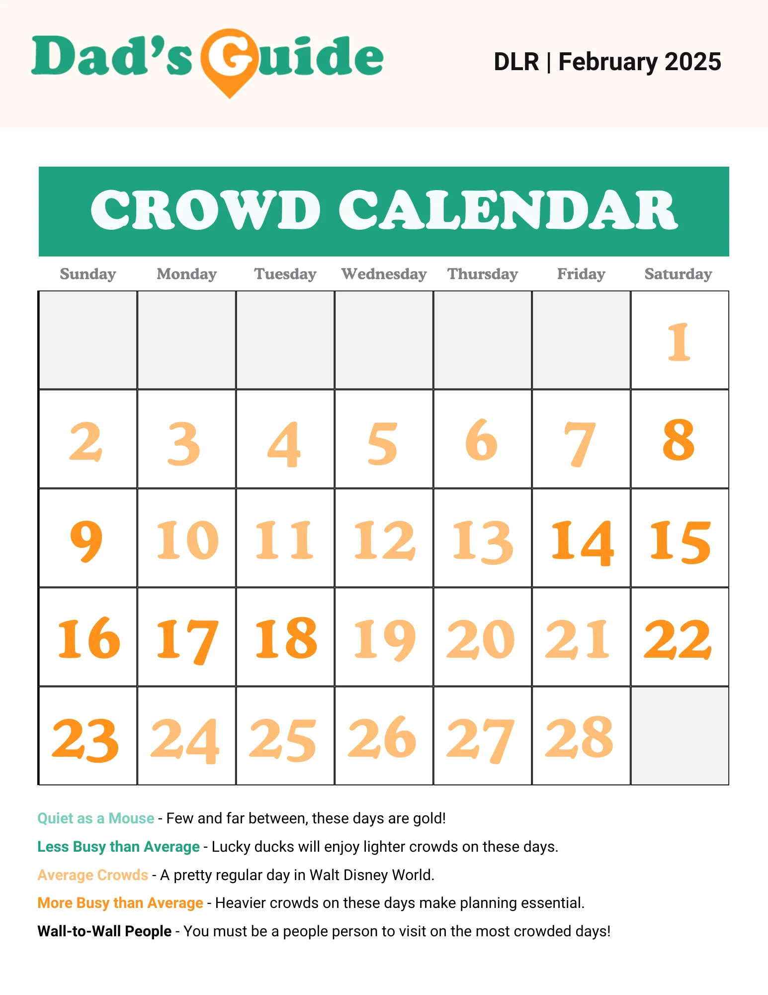 February 2025 Disneyland Crowd Calendar