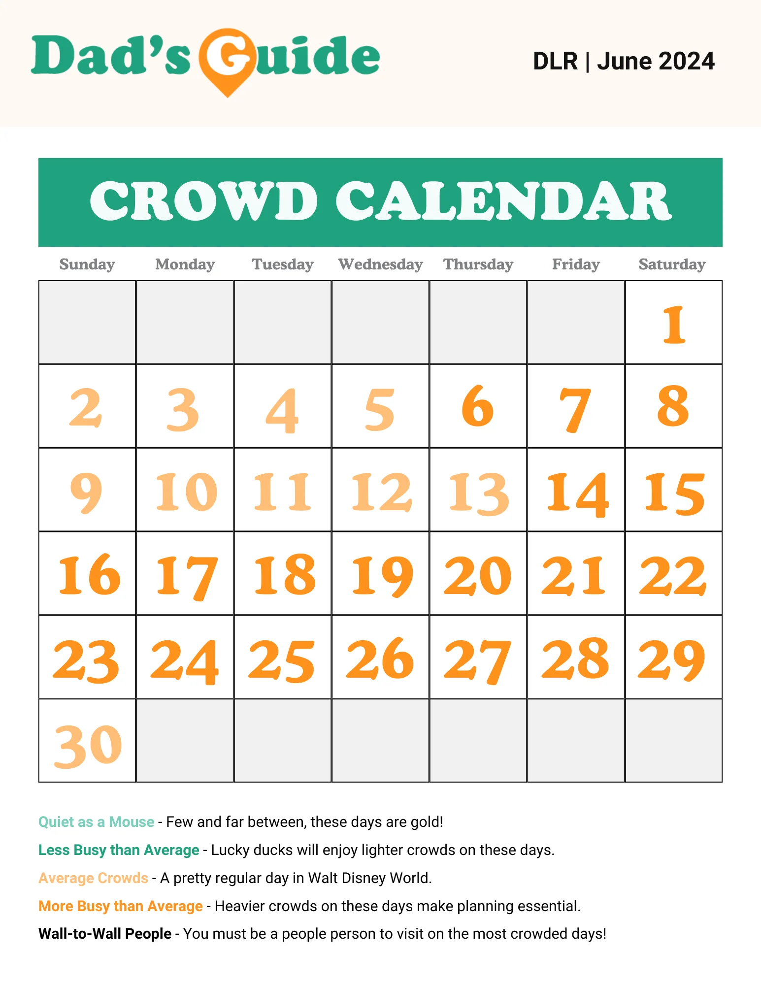 June 2024 Disneyland Crowd Calendar